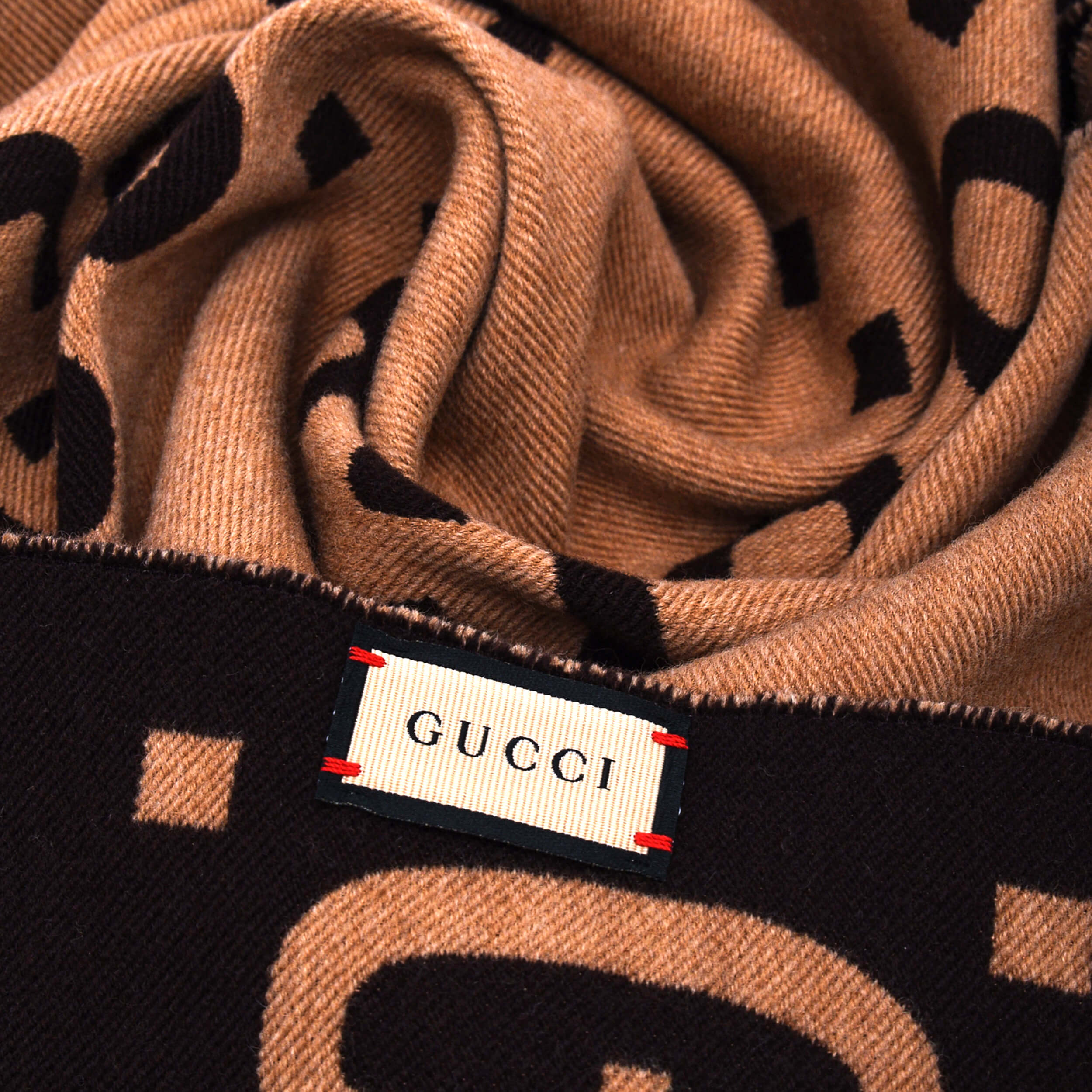 Gucci - Brown & Beige GG Jacquard Wool Silk Scarf